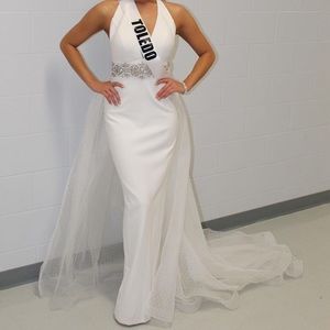 Mac Duggal white special occasion gown